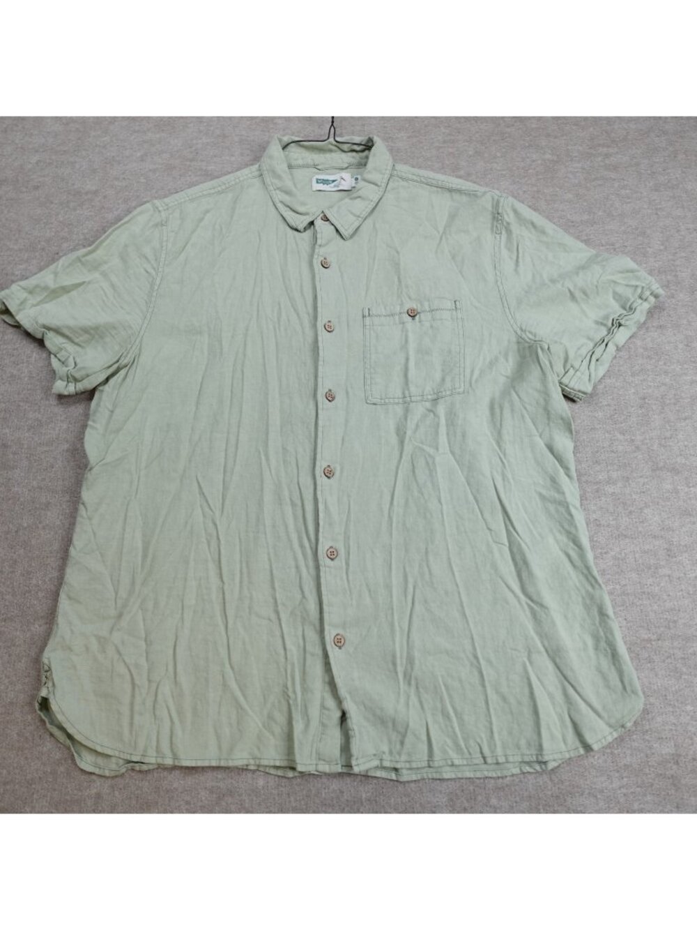 Wellen Mens Shirt Large Green Solid Linen Ecovero Blend Short Sleeve